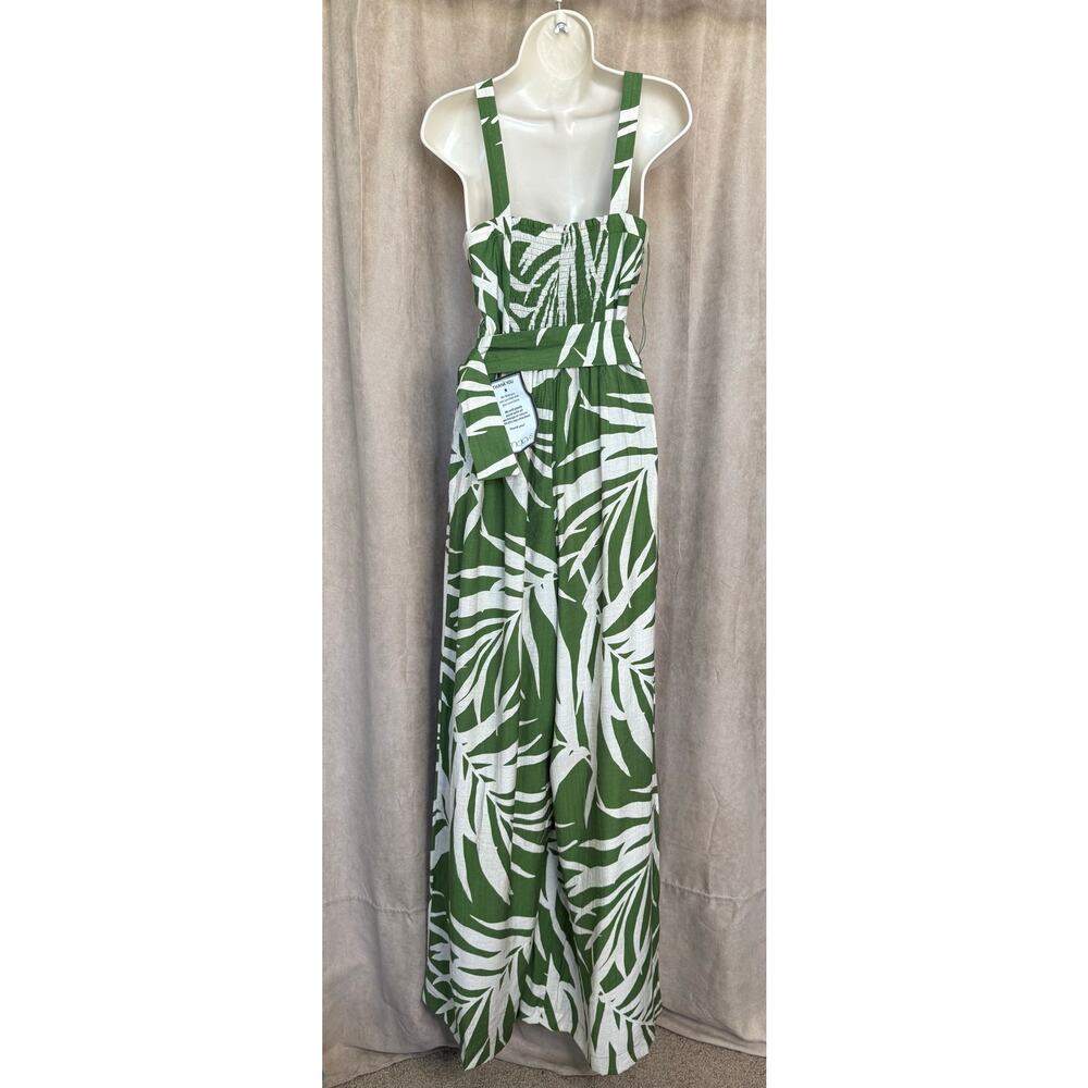 Adrianna Papell Green Ivory Palm Print Wide Leg Jumpsuit 12 NWT - Picture 11 of 16